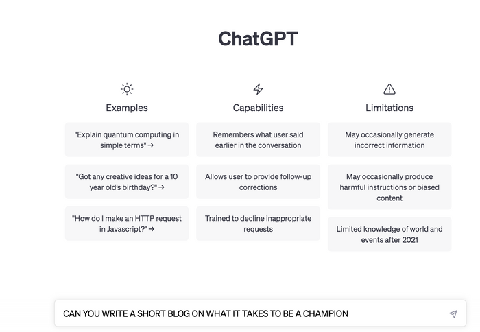 What it take to be a CHAMPION...(with CHAT-GPT)